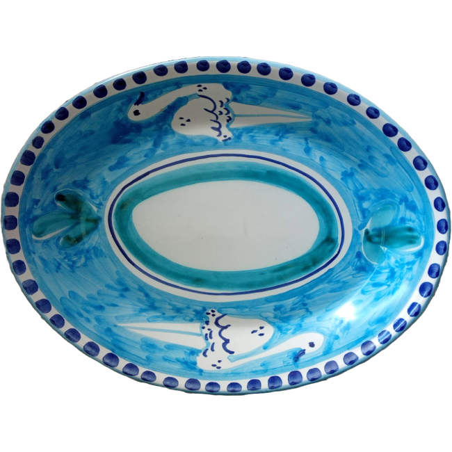 Oval Plate 30cm Blue Ostriches