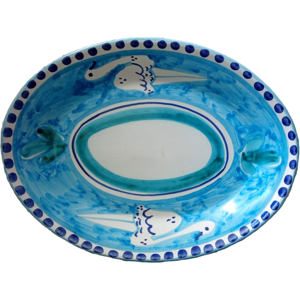 Oval Plate 30cm Blue Ostriches