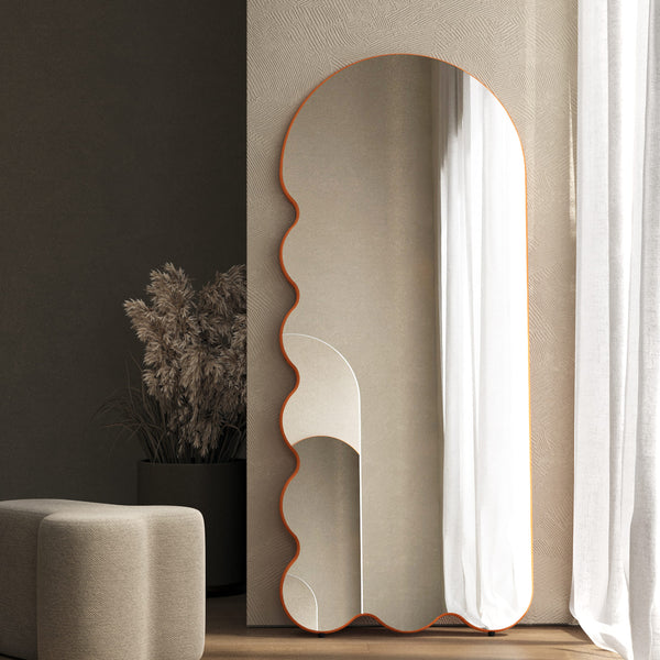 Archvyli L8 Organic Modern Beige Mirror with Arched and Wavy Form