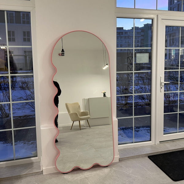 Archvyli L8 Organic Modern Beige Mirror with Arched and Wavy Form