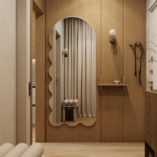 Archvyli L8 Organic Modern Beige Mirror with Arched and Wavy Form