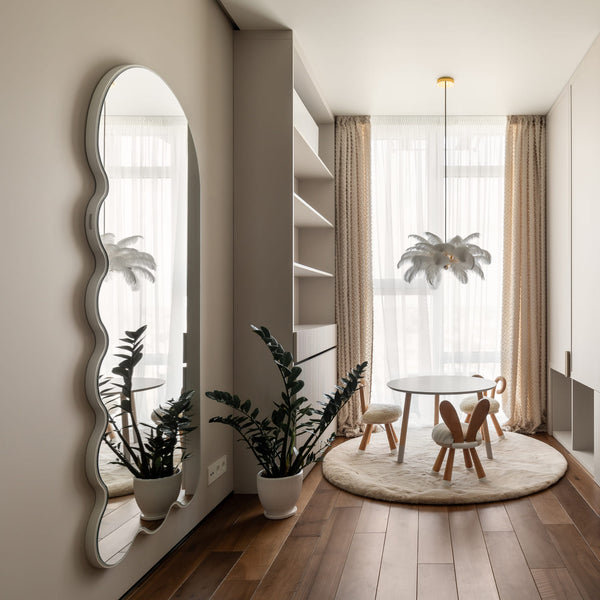Archvyli L8 Organic Modern Beige Mirror with Arched and Wavy Form