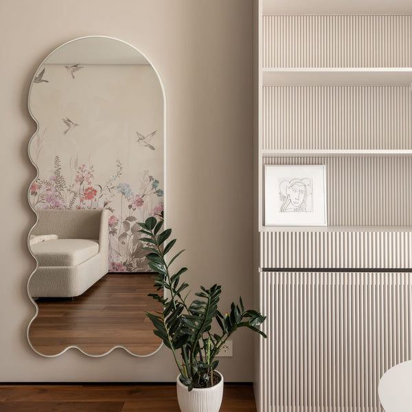 Archvyli L8 Organic Modern Beige Mirror with Arched and Wavy Form