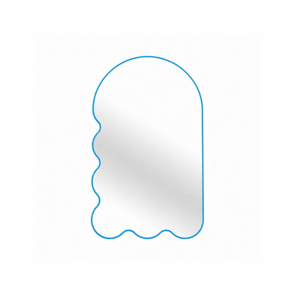 Light Blue Archvyli L6 Large Sculptural Wall Mirror with a Wavy Edge