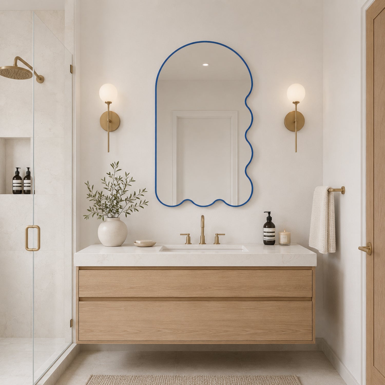 Large Asymmetrical Arched Wall Mirror by oitoproducts - Beige Archvyli R6