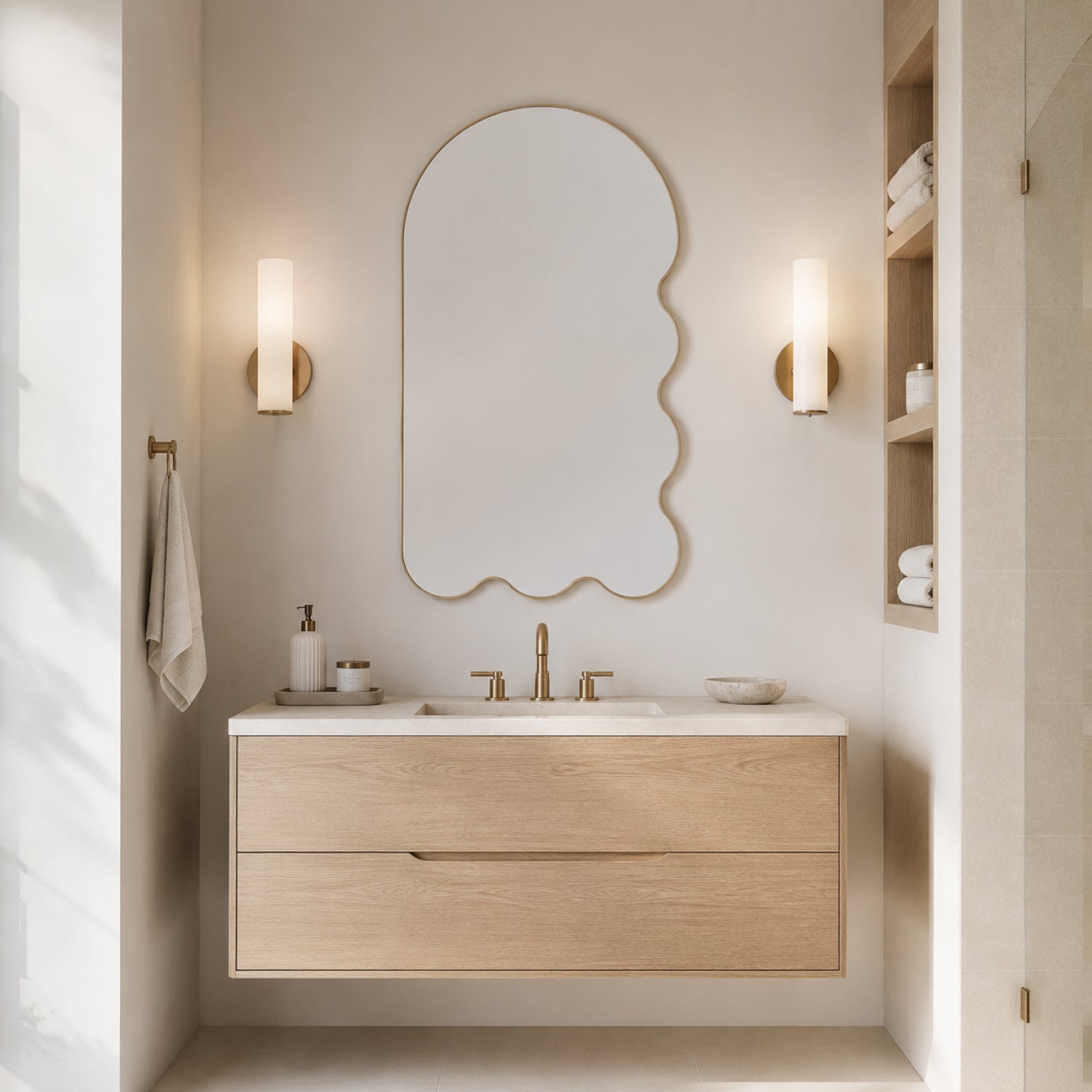 Large Asymmetrical Arched Wall Mirror by oitoproducts - Beige Archvyli R6