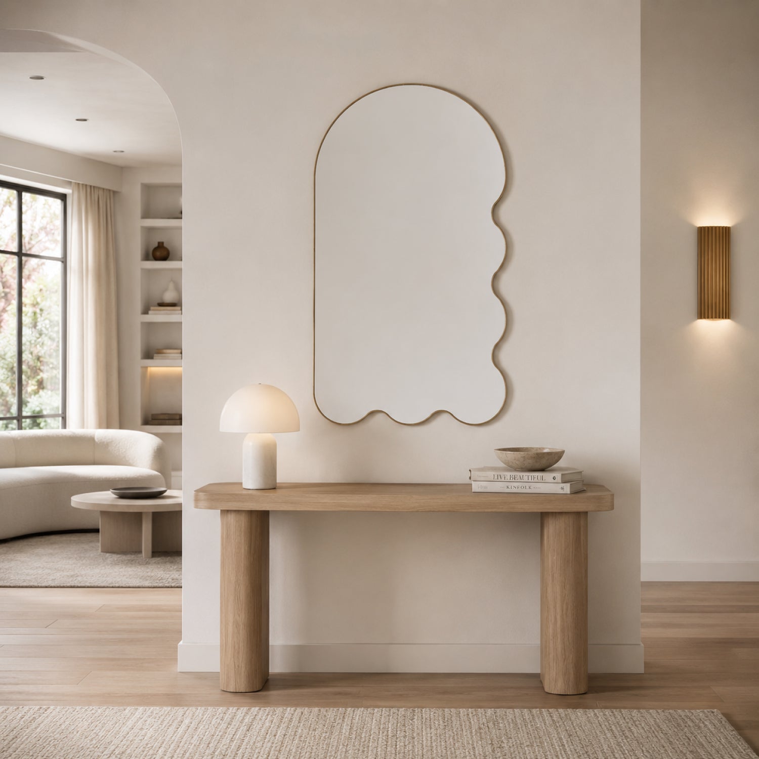 Large Asymmetrical Arched Wall Mirror by oitoproducts - Beige Archvyli R6