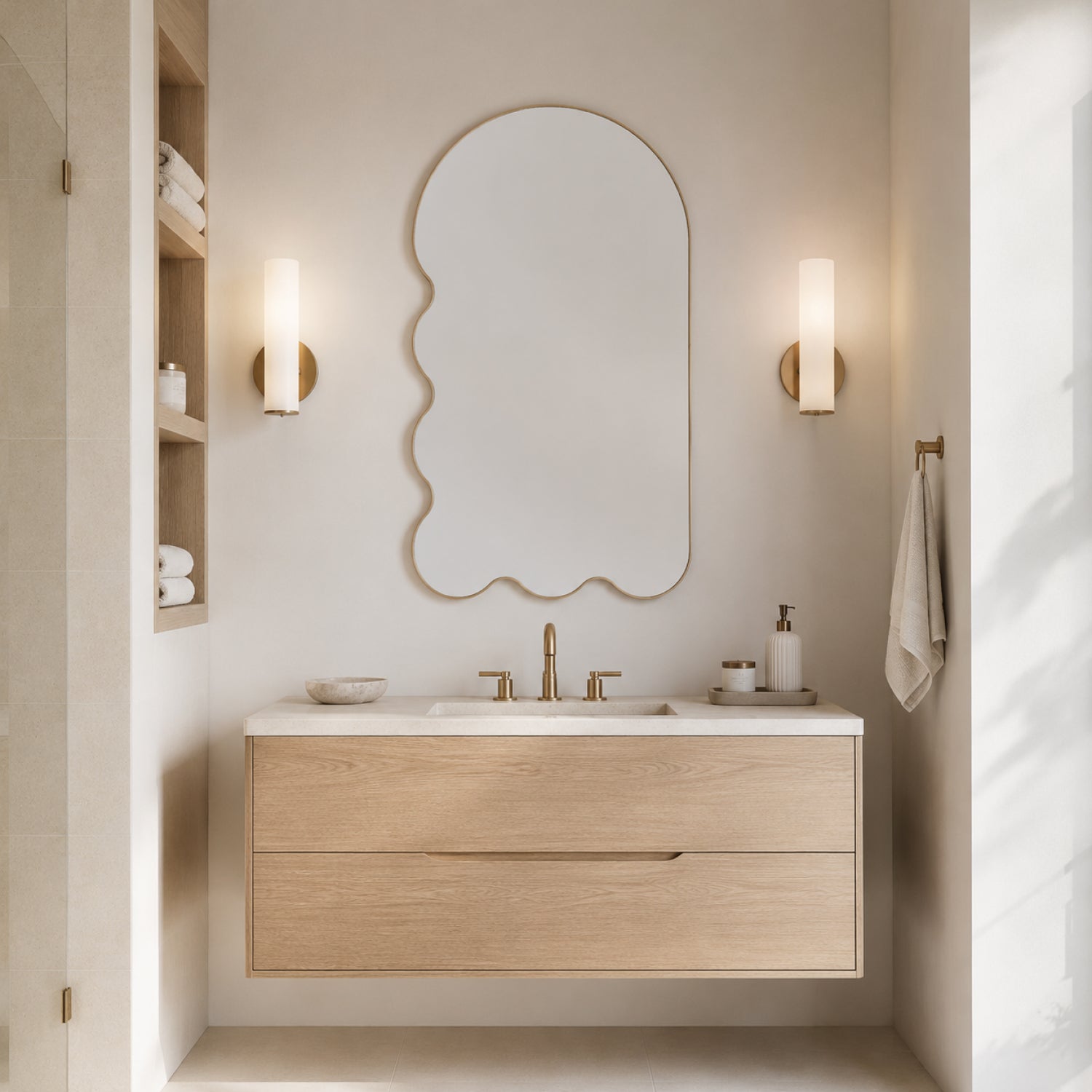 Light Blue Archvyli L6 Large Sculptural Wall Mirror with a Wavy Edge
