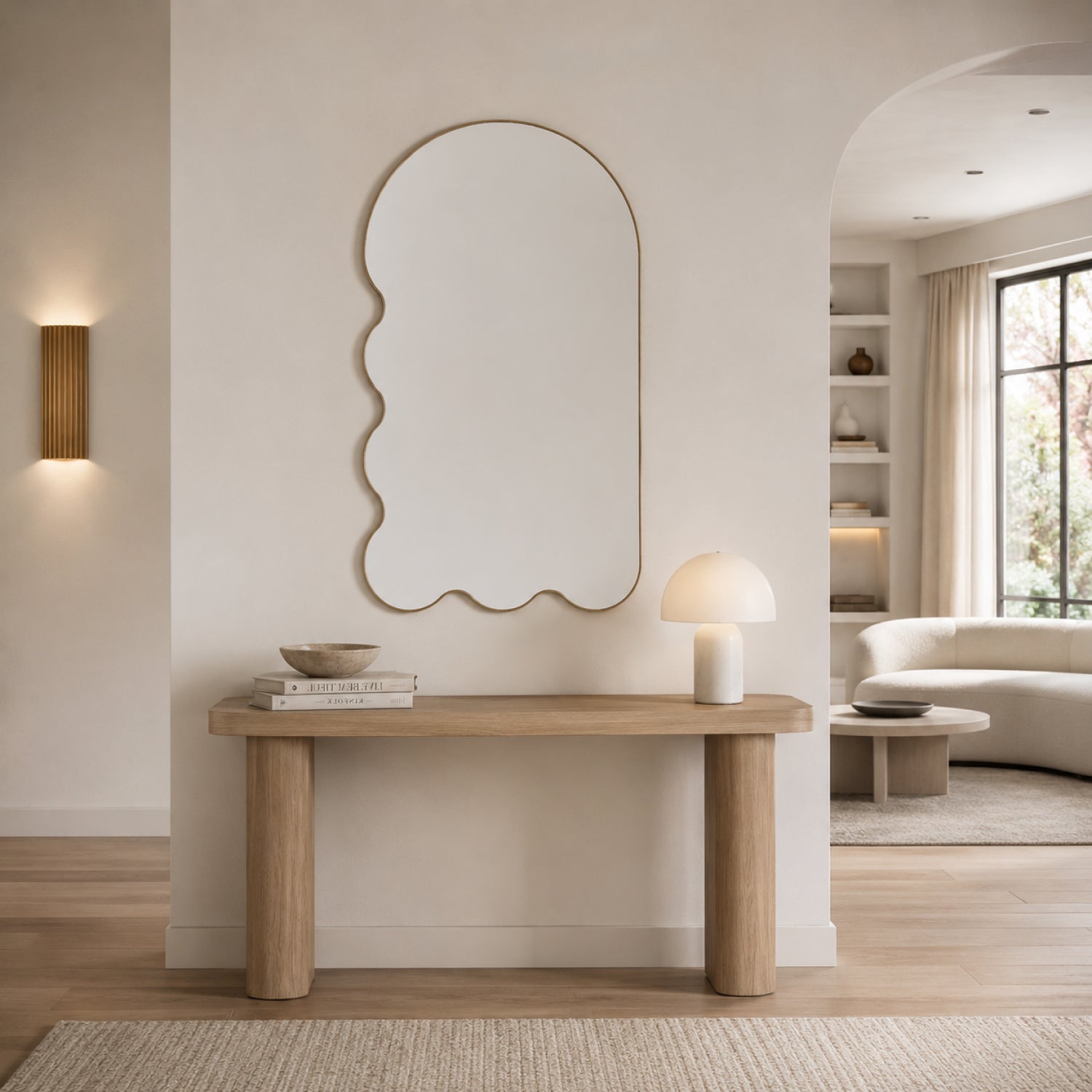 Light Blue Archvyli L6 Large Sculptural Wall Mirror with a Wavy Edge