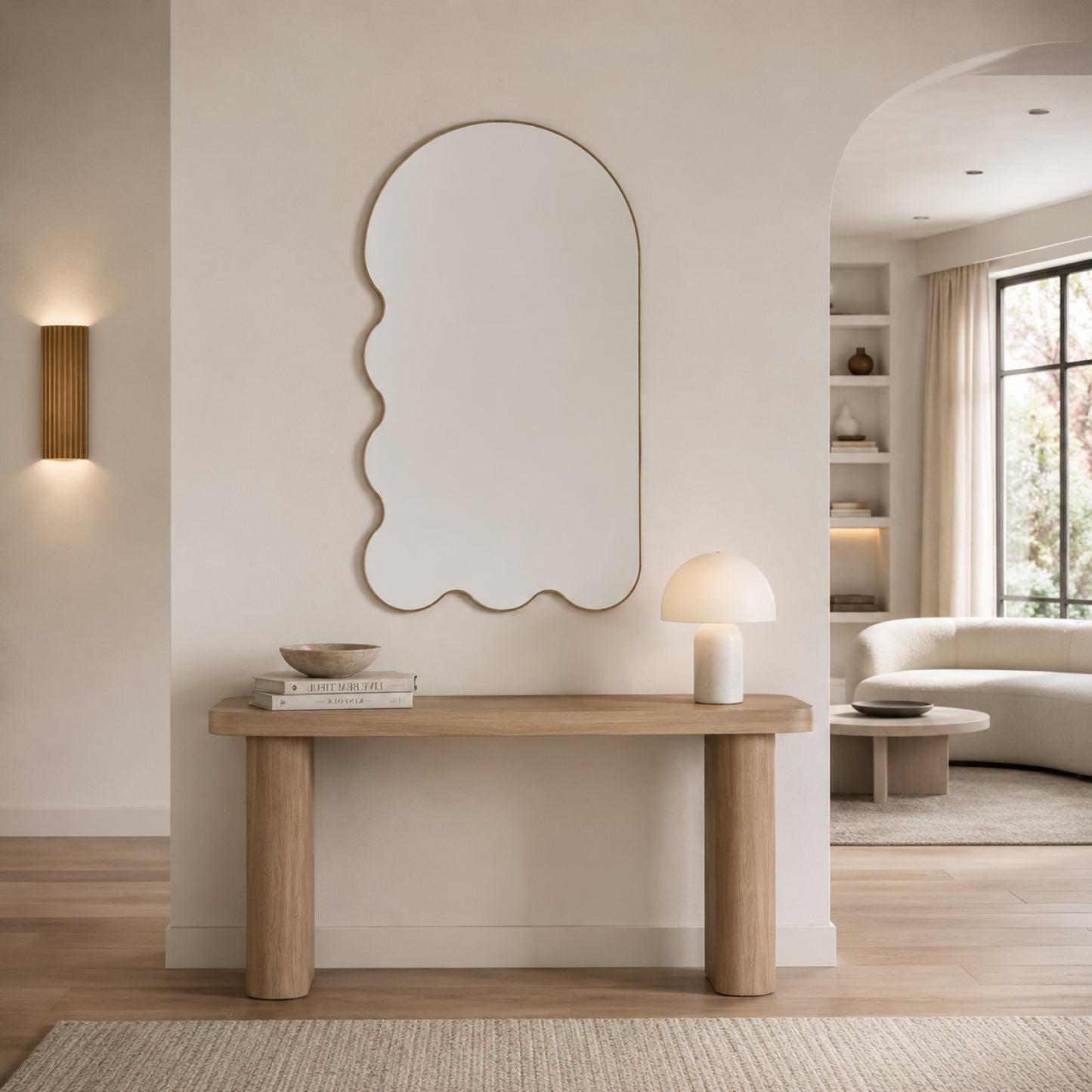 Light Blue Archvyli L6 Large Sculptural Wall Mirror with a Wavy Edge