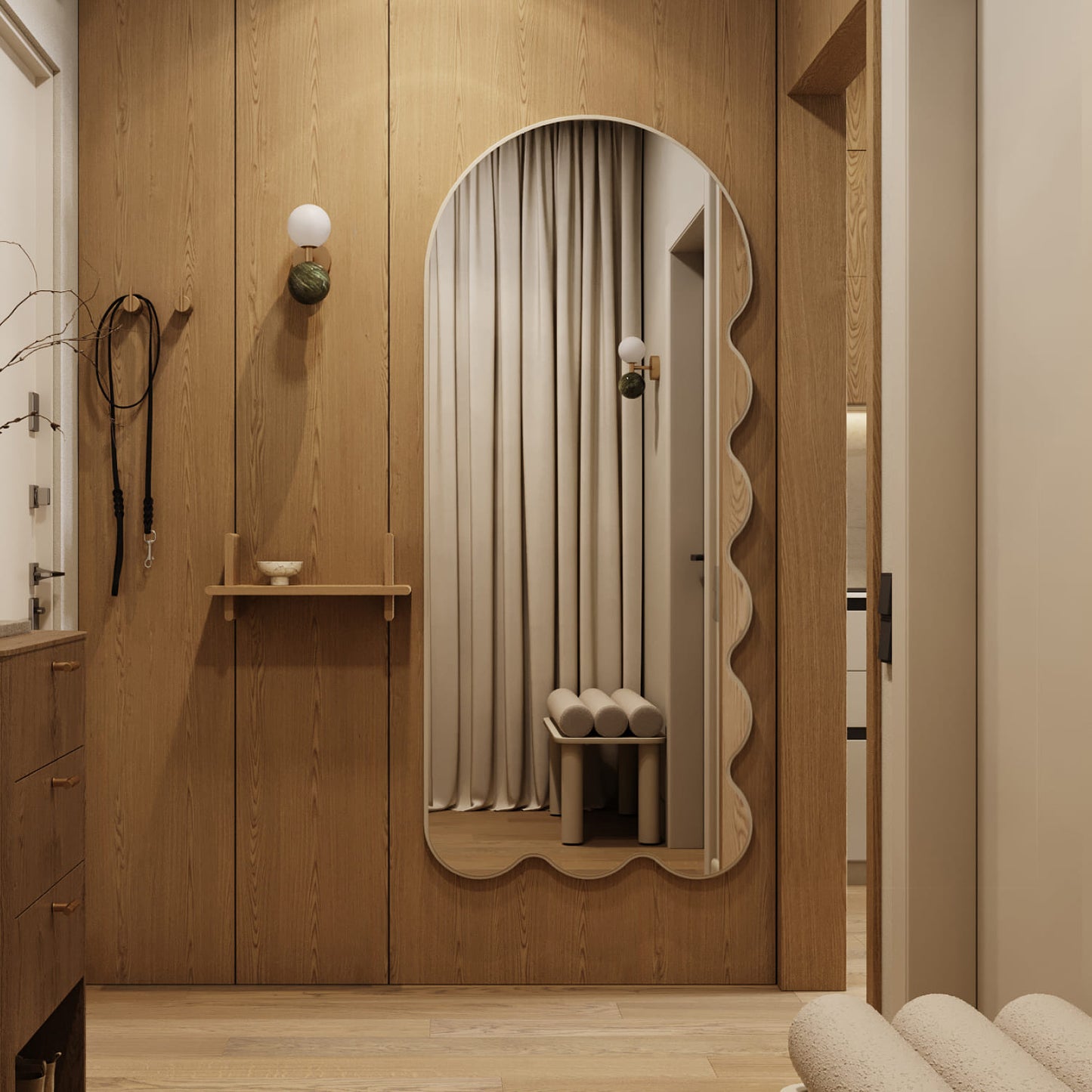 Sculptural Wavy Mirror with a Slim Color Frame - Pinc Archvyli R8