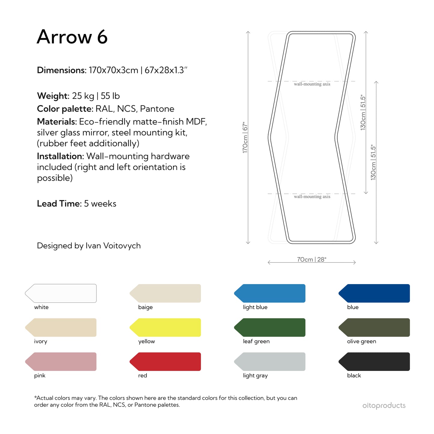 Bold Contemporary Full Length Mirror – Arrow 6 by oitoproducts