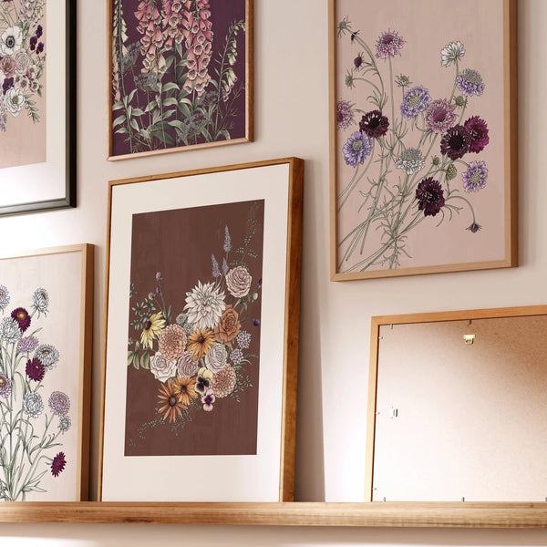 Pincushion Flowers Portrait Artprint