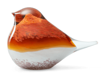 The Atlas Glass Bird by OCTAEVO features a smooth, rounded form with a white base and orange and pink body.