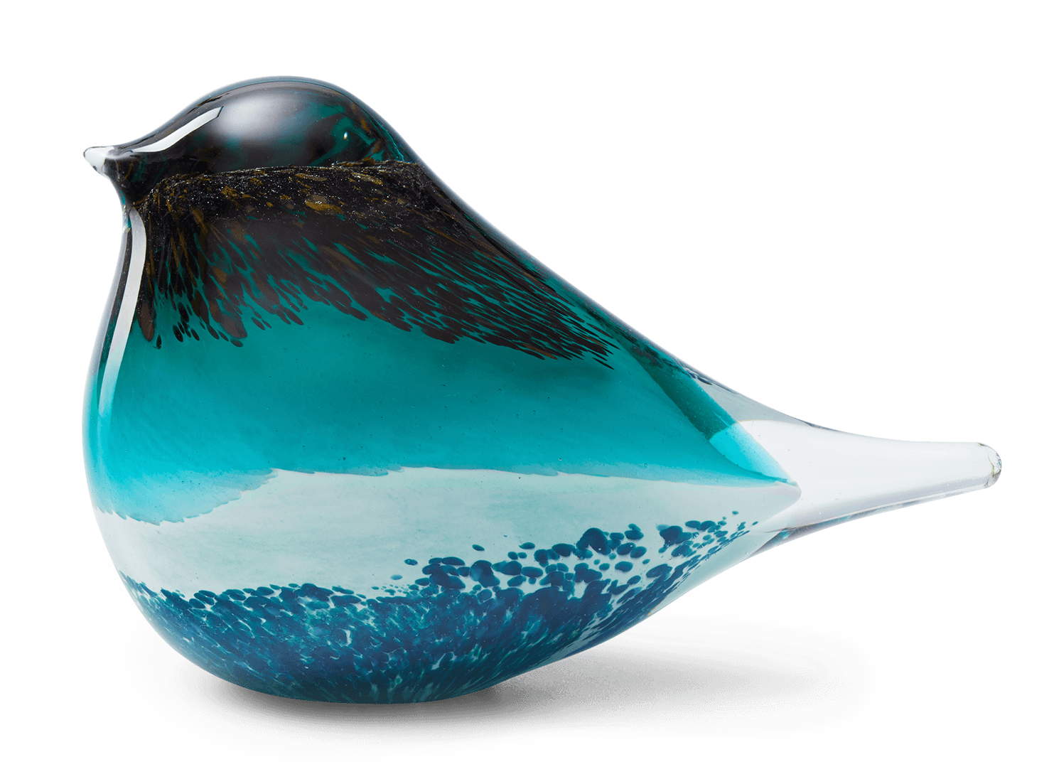 The Atlas Glass Bird by OCTAEVO is a hand-blown green and black glass figurine—an elegant decor piece.