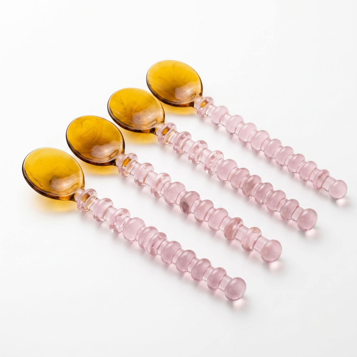 Amber & Pink Beaded Glass Spoon | Borosilicate Glass | Set of 4