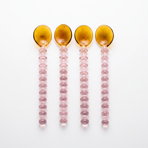Amber & Pink Beaded Glass Spoon | Borosilicate Glass | Set of 4