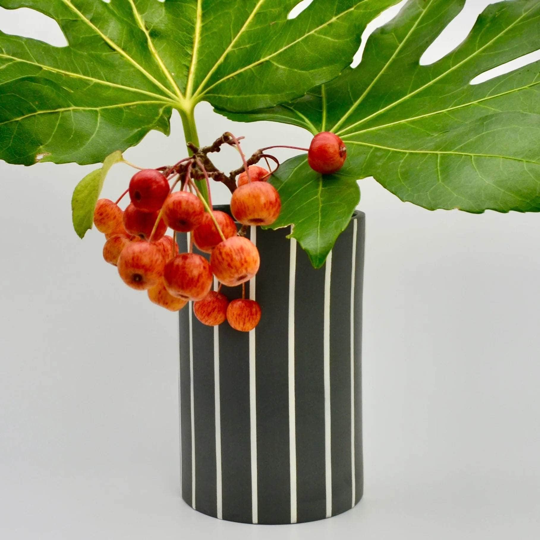 Wide Striped Vase Grey