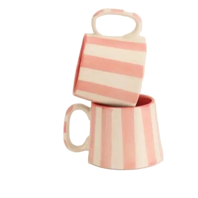Ceramic Pink Stripe Coffee Cup, 220ml Set of 4 - Casa Amarosa