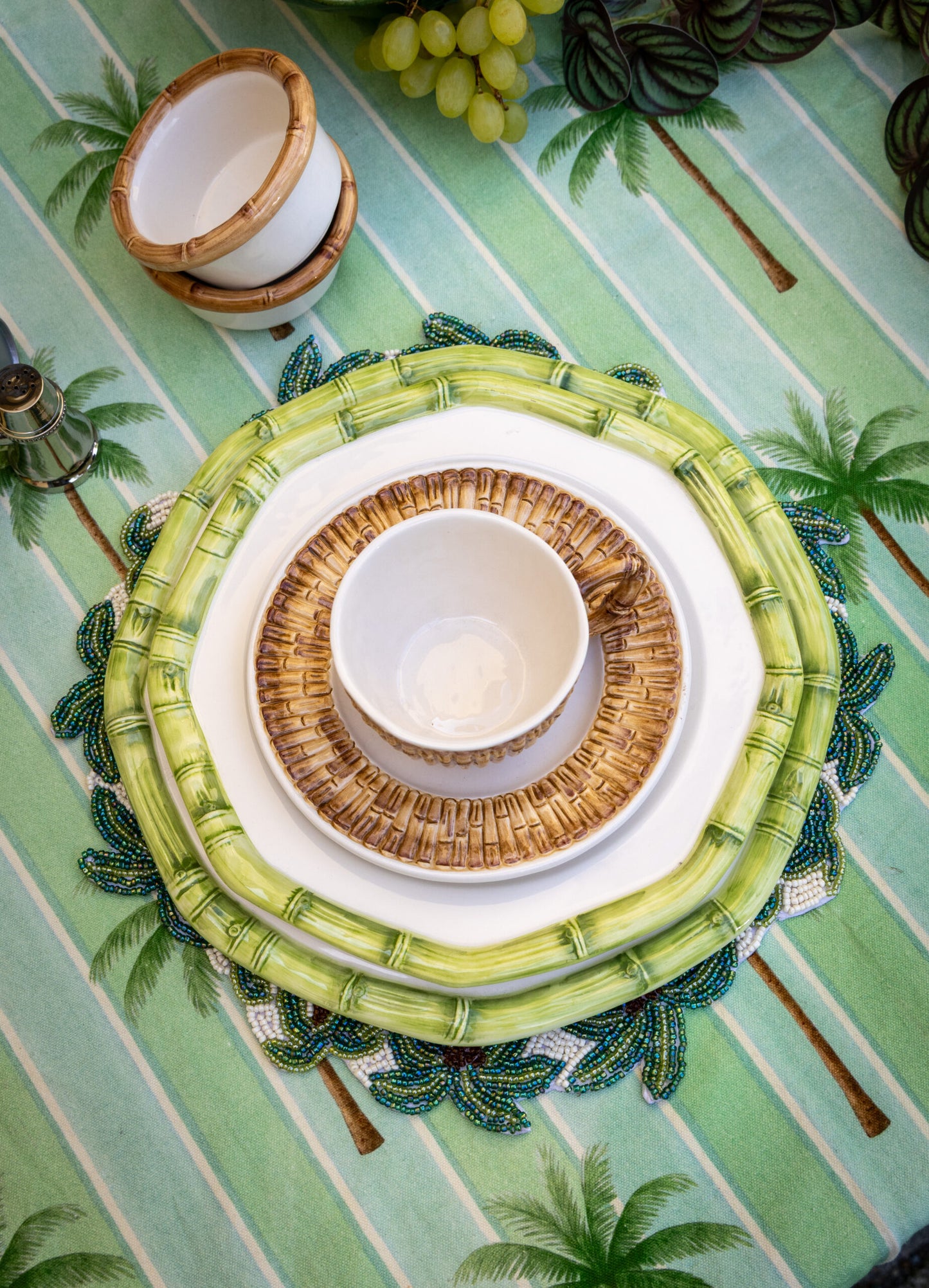 Hand-Painted Ceramic Plate - Bamboo Green Collection