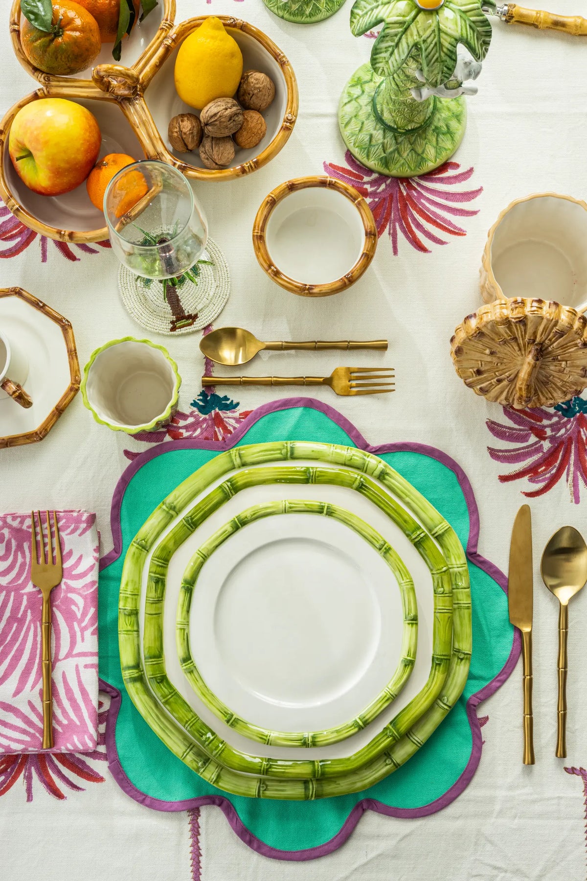Hand-Painted Ceramic Plate - Bamboo Green Collection