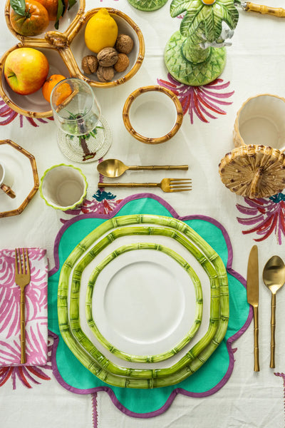 Hand-Painted Ceramic Plate - Bamboo Green Collection