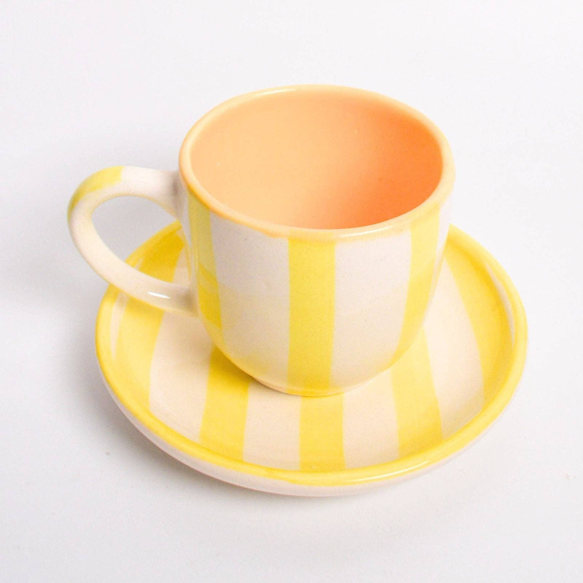Yellow Stripe Ceramic Cup & Coaster Set | 3 Inch Cup & 4