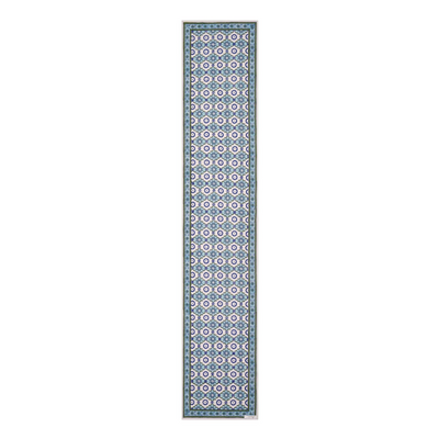 Block printed Bela table runner in blues and turquoise