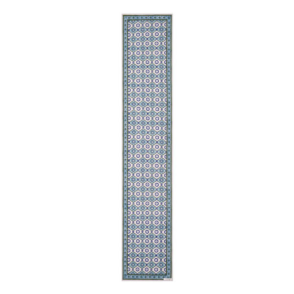 Block printed Bela table runner in blues and turquoise