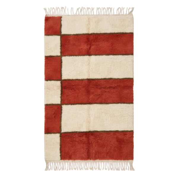 Bellas Artes hand-knotted Mrirt rug — Natural Cream and Burnt Sienna horizontal bands — Moussem Mexico Collection