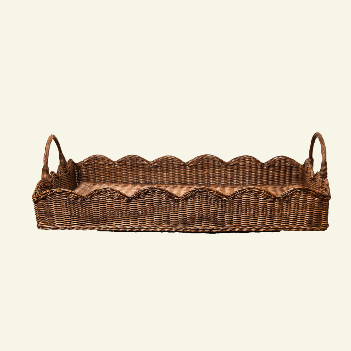 Rattan Scalloped Tray, Large Teak