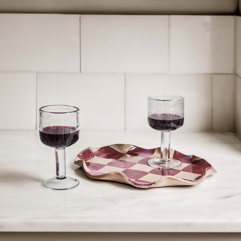 Burgundy Checks Serving Platter