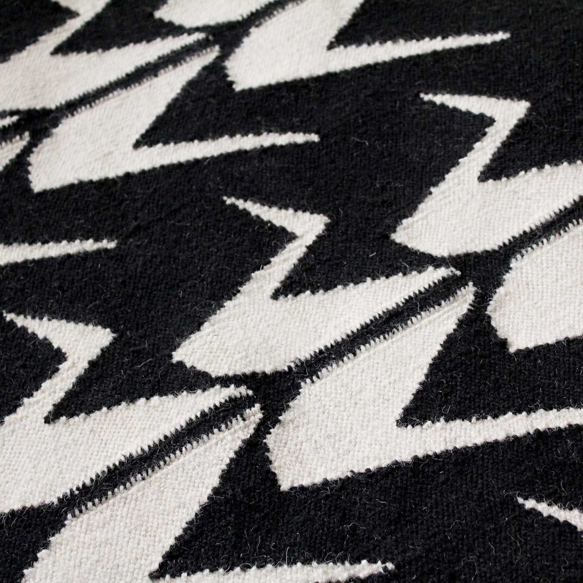 Detail of Black and White Crane flatweave wool rug