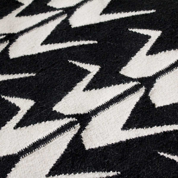 Detail of Black and White Crane flatweave wool rug