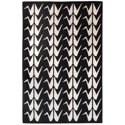 Black and White Flatweave Rug handwoven with striking graphic geometric Crane design