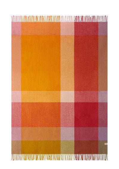 Blankets and throws Wool Waffle Blanket In Orange/Pink Check