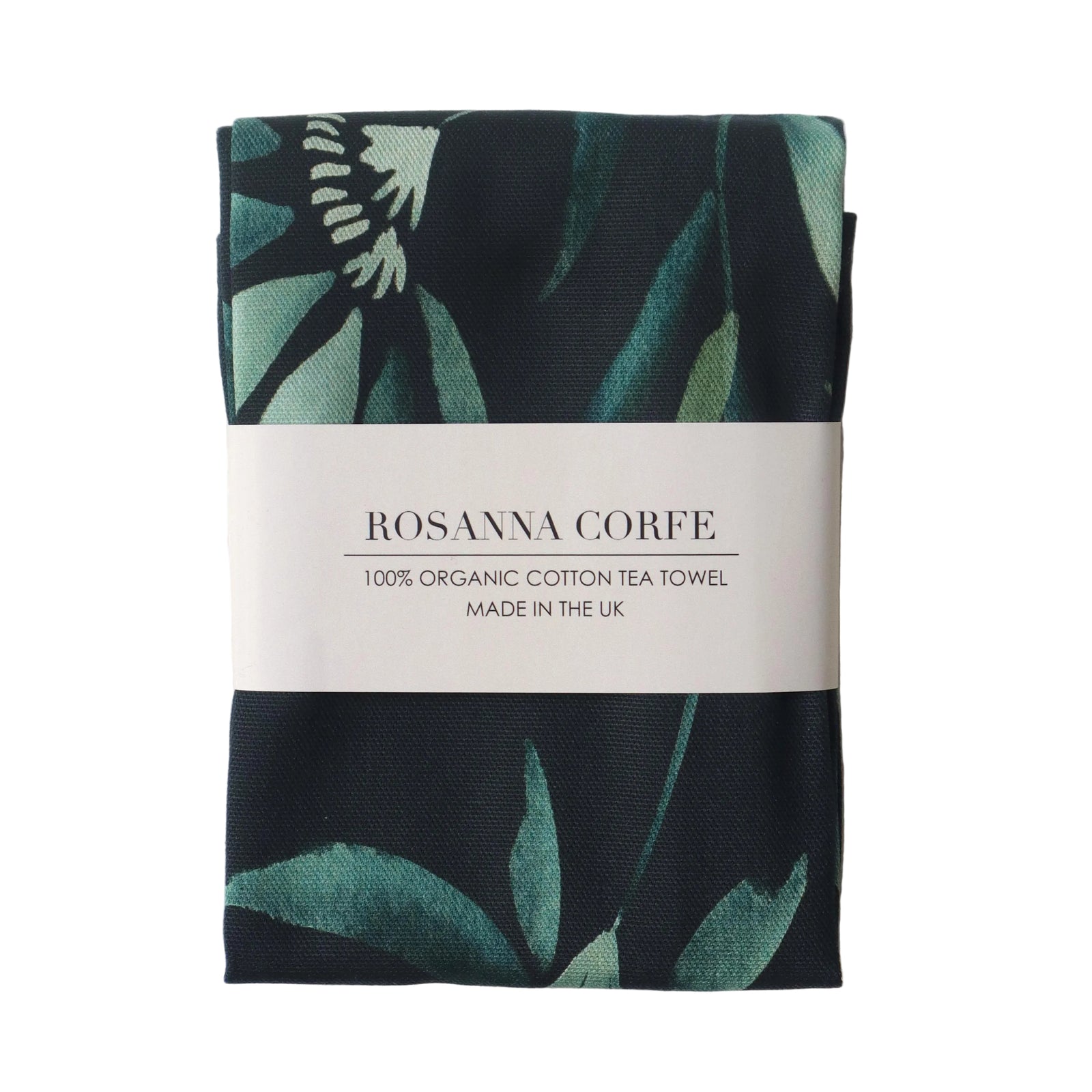 Bloom Organic Cotton Tea Towel - Dark Green Floral
