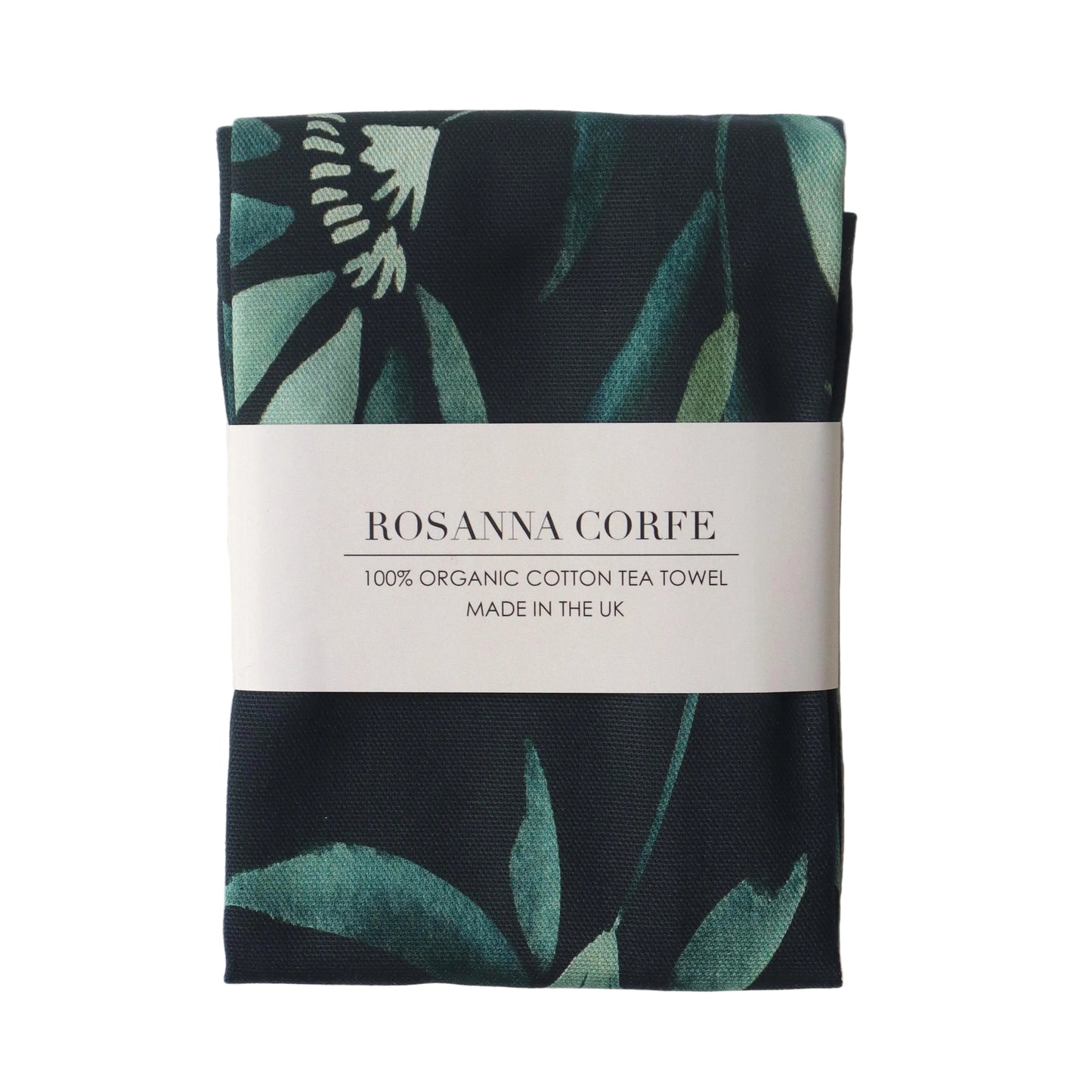 Bloom Organic Cotton Tea Towel - Dark Green Floral