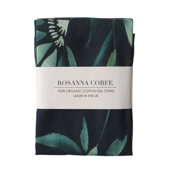 Bloom Organic Cotton Tea Towel - Dark Green Floral