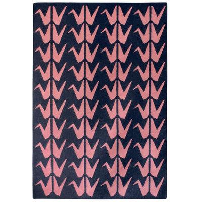 Blue and Pink Crane Flatweave Wool Rug