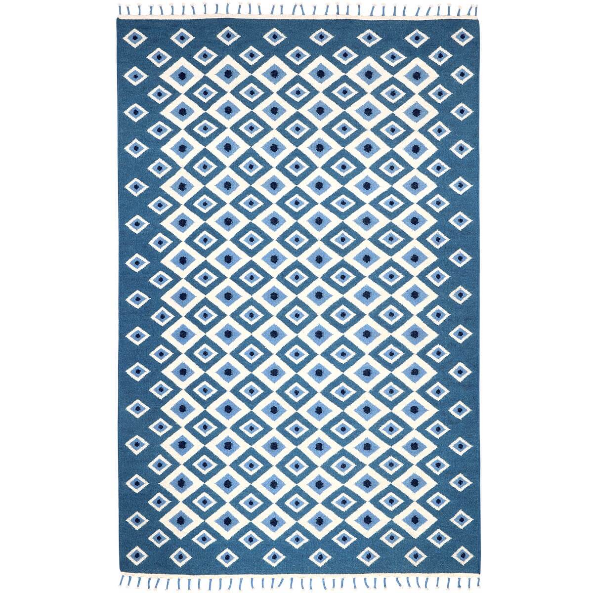 Blue Evil Eye Flatweave Wool Rug