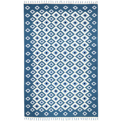 Blue Evil Eye Flatweave Wool Rug