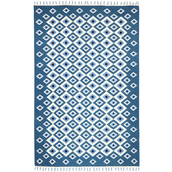Blue Evil Eye Flatweave Wool Rug