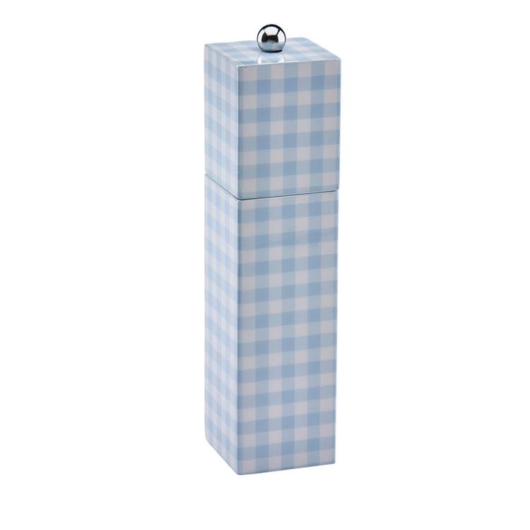 Blue Gingham Square Pillar Salt or Pepper Mill - Addison Ross Ltd UK