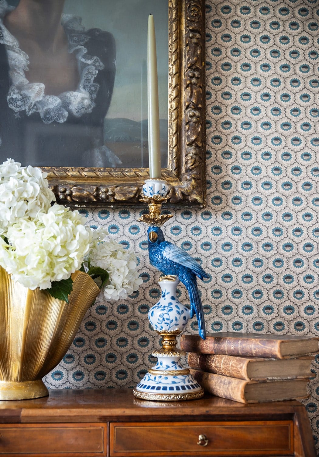 Blue Parrot Decorative Tall Candle Holder - 40 Cm Right - Casa by Josephine Jenno