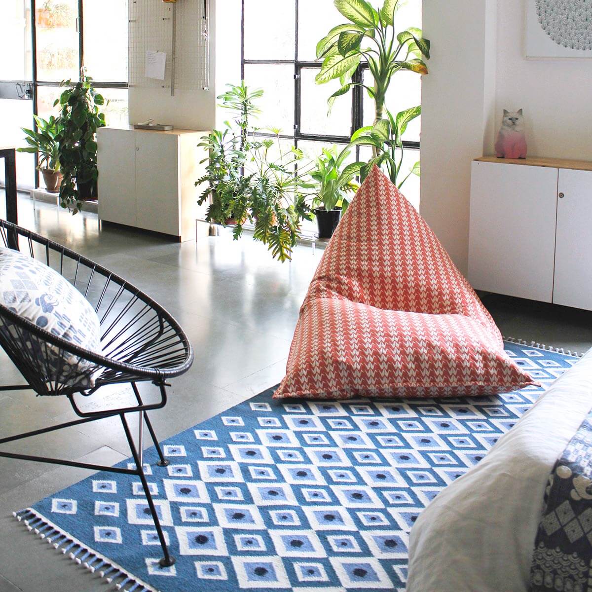 Room with Blue Evil Eye Flatweave Wool Rug