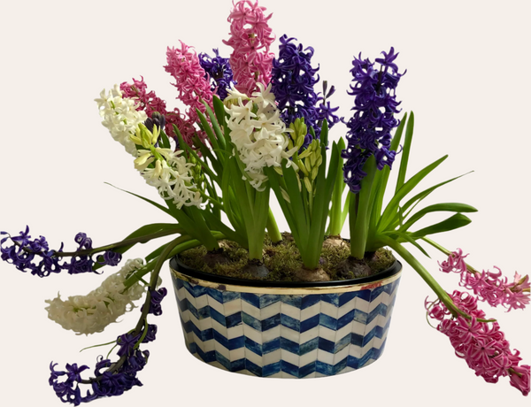 Round Inlay Planter | Large | Blue | Chevron