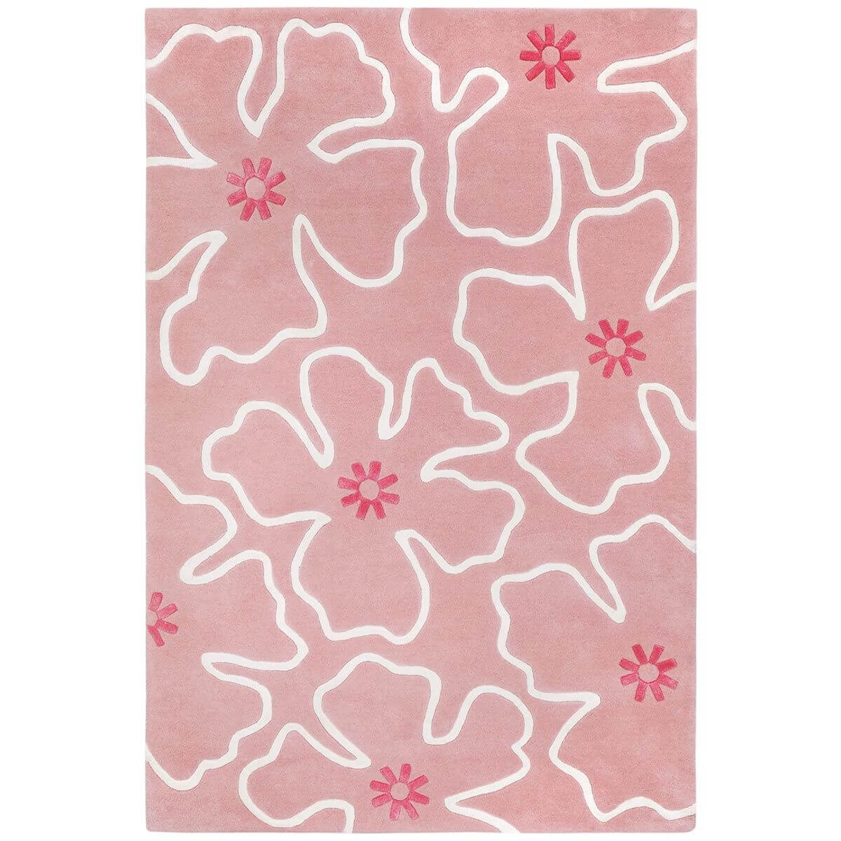 Blush Pink Floral Hibiscus Hand tufted Wool Rug