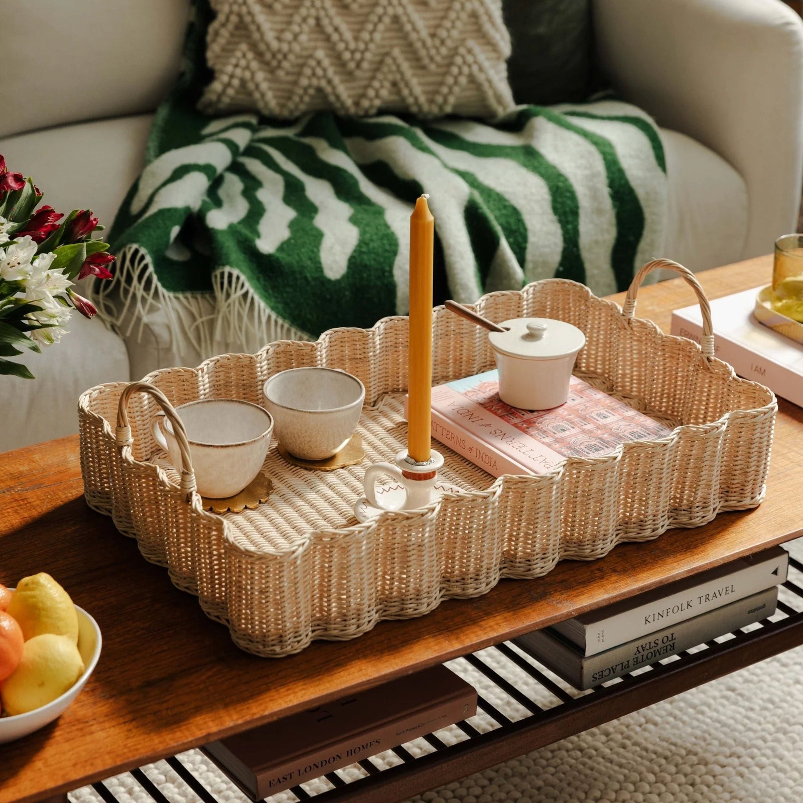 Wave Rattan Tray, Big Natural