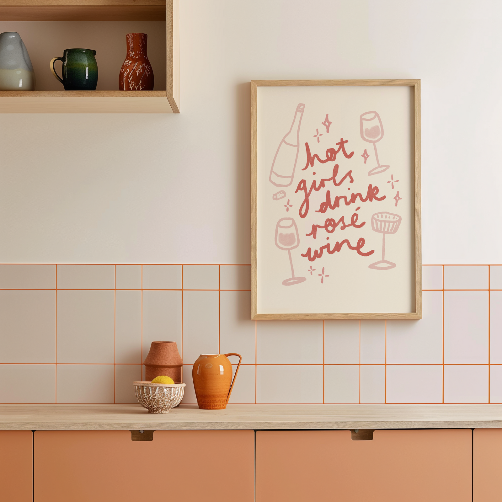 Hot Girls Drink Rose Wine Print